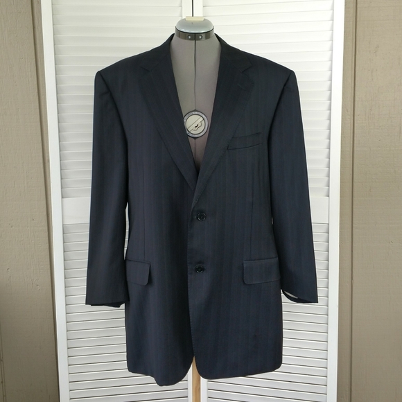 LAST CHANCE Canali Italian pinstripe navy wool blazer men 44 R - Picture 1 of 8